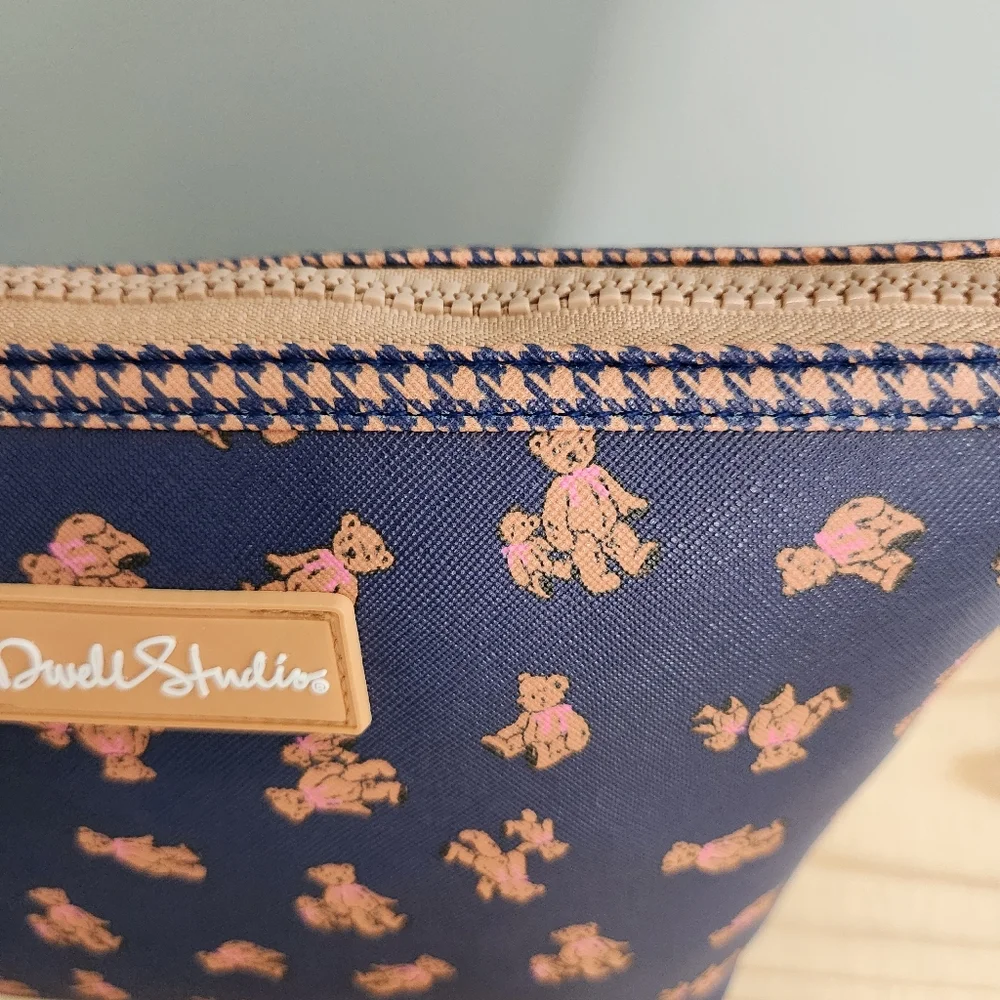 Dwell Studio Navy Teddy Print Cosmetic Zip Pouch NWT